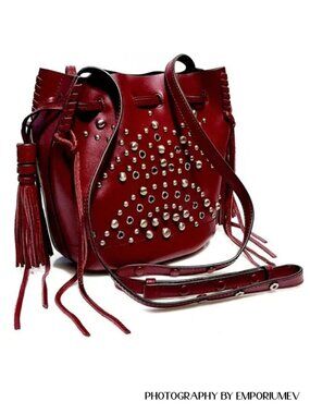 Rebecca Minkoff Women's Studded Bucket Bag Wine Leather